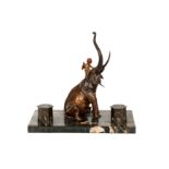 A LATE 19TH / EARLY 20TH CENTURY AUSTRIAN COLD-PAINTED BRONZE ELEPHANT INKWELL BY FRANZ BERGMAN