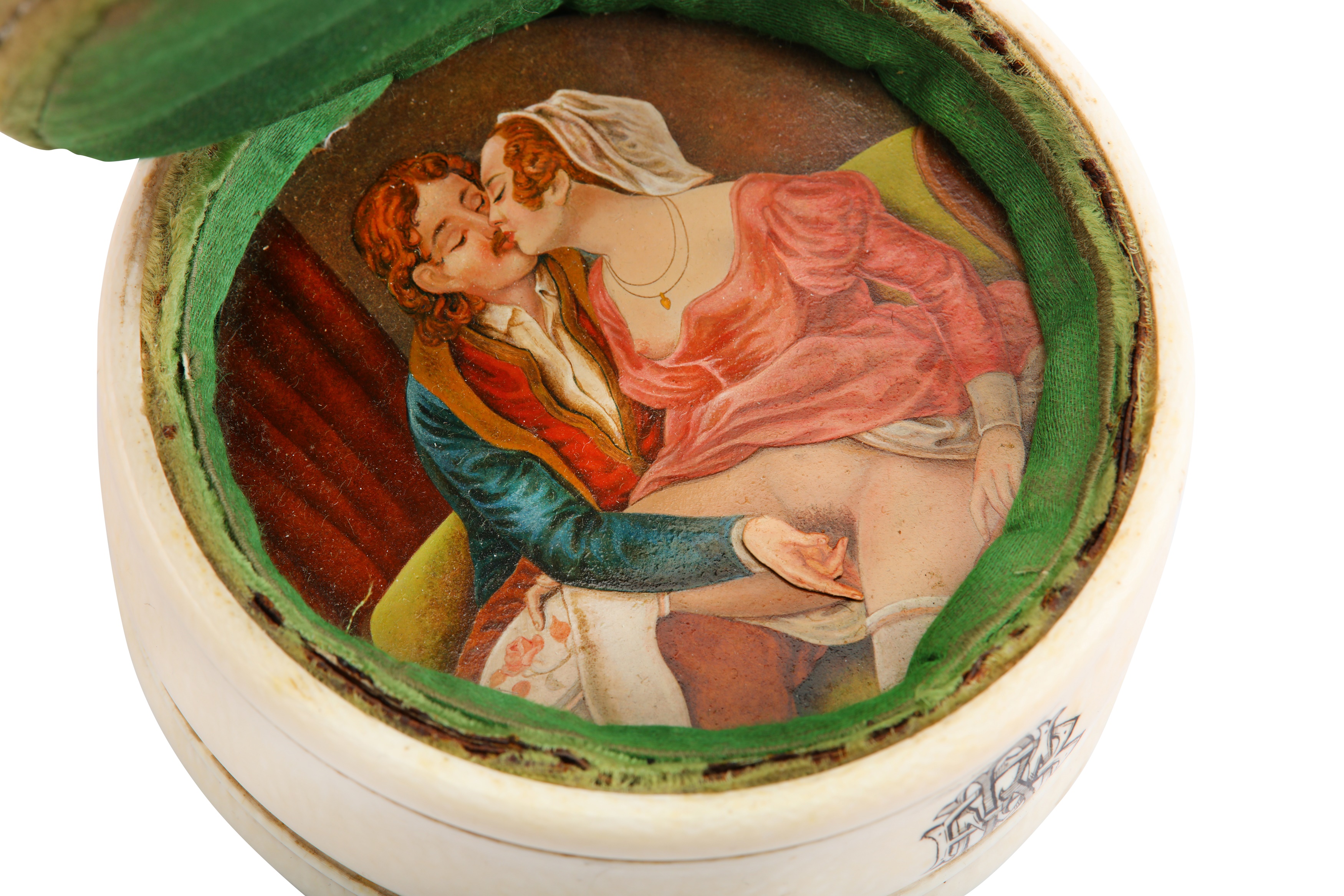 An unusual late 19th century clockwork erotic ivory pin cushion, circa 1880 - Image 2 of 4