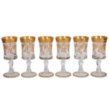 A set of six Continental glass and gilt glass wine goblets