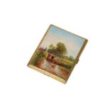 A 20th century gold plated and enamel rectangular cigarette case