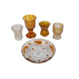 A 19th century Bohemian clear and amber glass souvenir bowl,