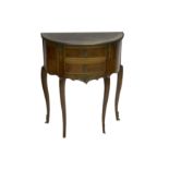 A late 20th century French Louis XV style kingwood demi lune side table