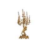 A large early 20th century French gilt bronze eight branch figural candelabra,