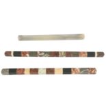 Two early 19th century Grand Tour type specimen marble rectangular rulers, 24.5 cm and 26.6cm