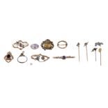 A collection of brooches and stickpins