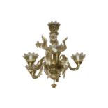 A Italian mid 20th Century Murano glass five branch chandelier