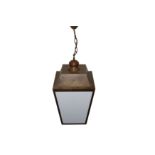 A contemporary square copper hanging lantern