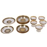 A Continental glass and gilt glass part dessert service for four people