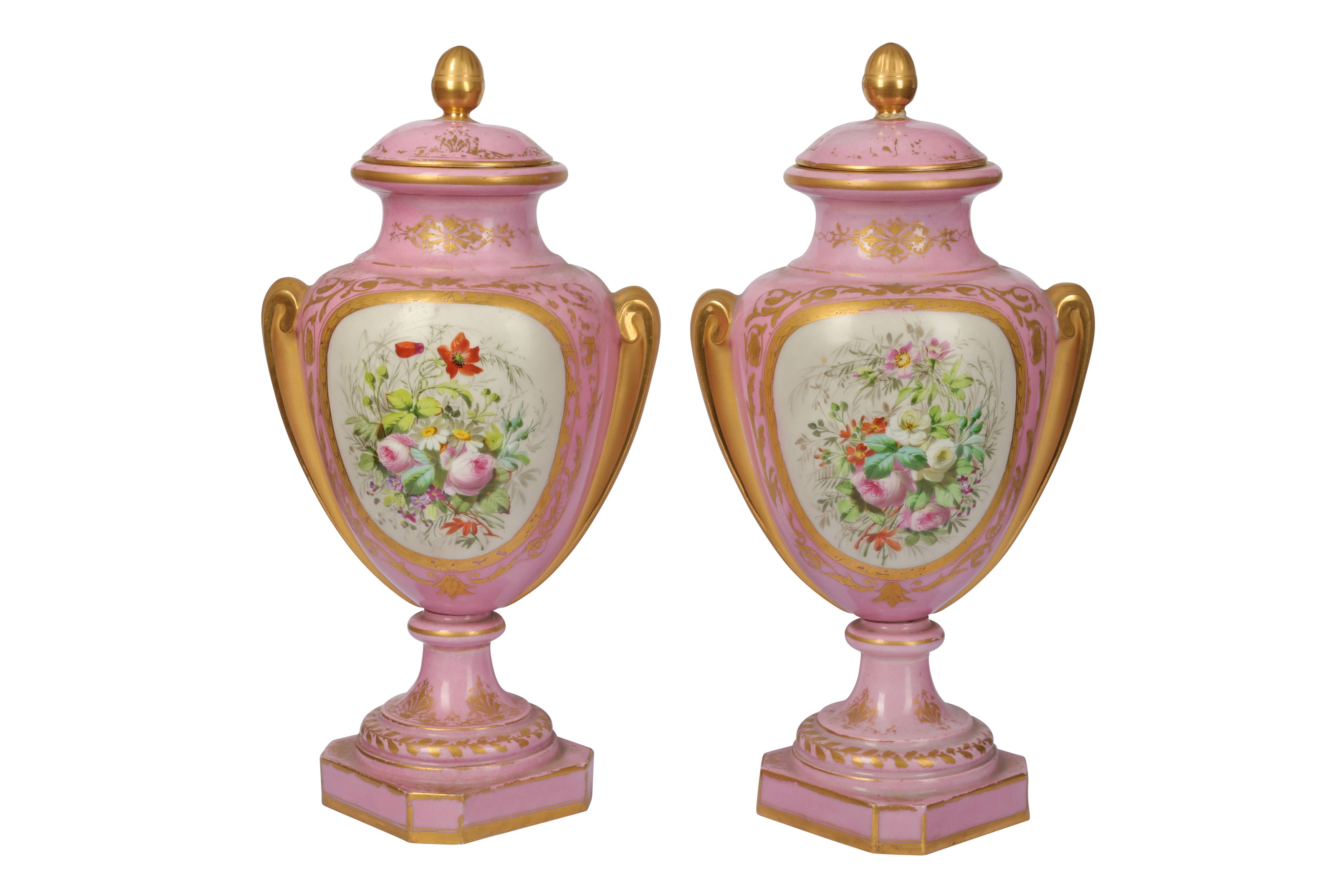 A pair of French late 19th/early 20th century Sevres style porcelain vases and covers - Image 2 of 2
