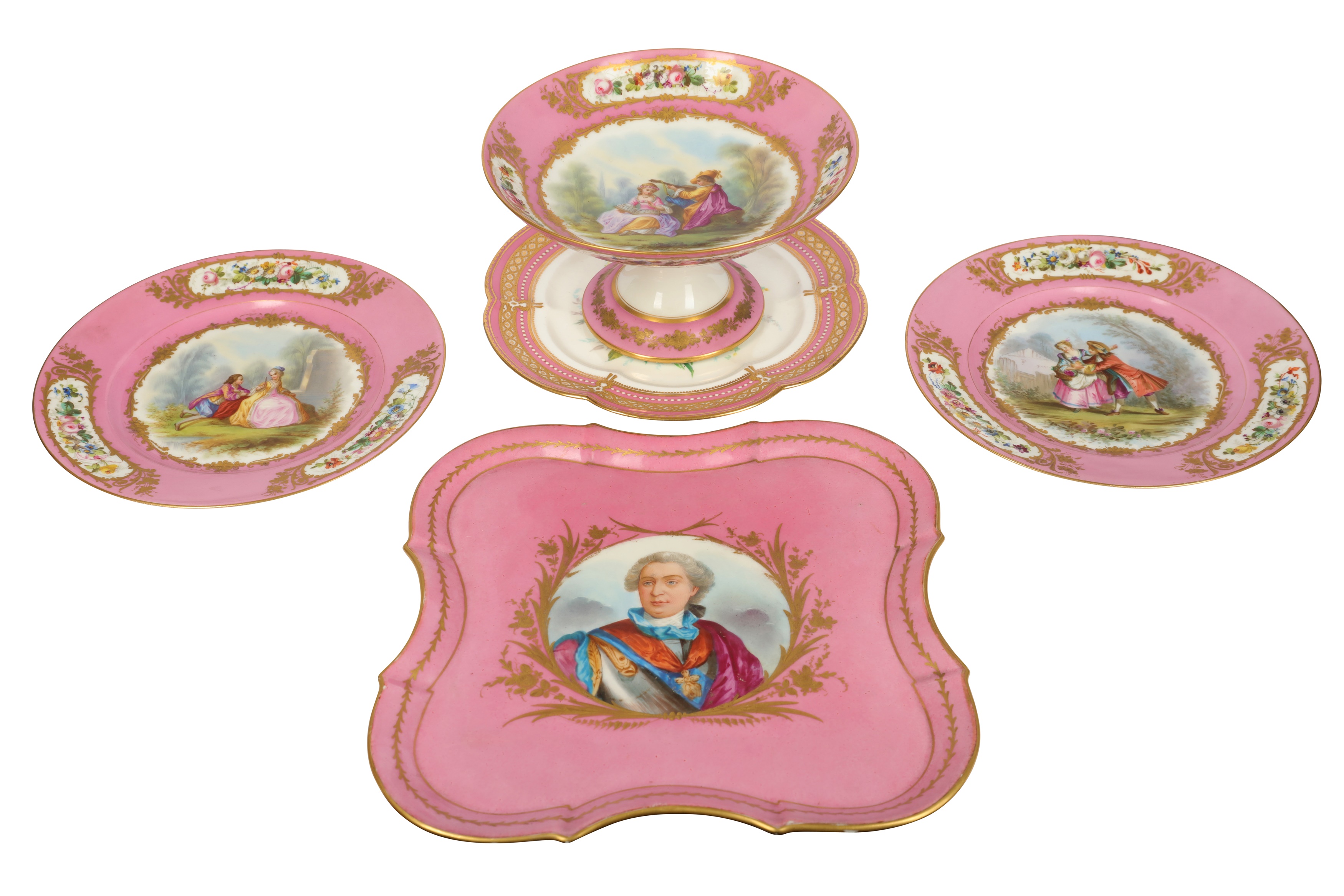 A late 19th/20th century French Sevres style porcelain tray,