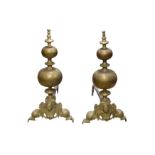 A pair of 19th century Dutch brass andirons,