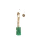 An Art Deco jade and pearl earring and one earring surmount