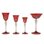 A set of Four Venetian ruby glass drinking glasses