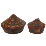 Two South East Asian polychromed hard wood containers,