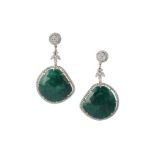 A pair of emerald and diamond earrings