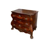 A 19th century Dutch figured walnut and marquetry inlaid bombe chest