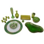 A late 19th/early 20th century Continental green and enamelled glass licquer set
