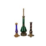 A Victorian green glass and metal mounted oil lamp base