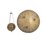 An Openwork Brass Incense Burner and a Shield Openwork Brass Plaque