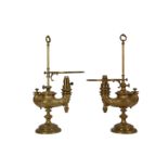 A pair of Victorian brass oil lamps,
