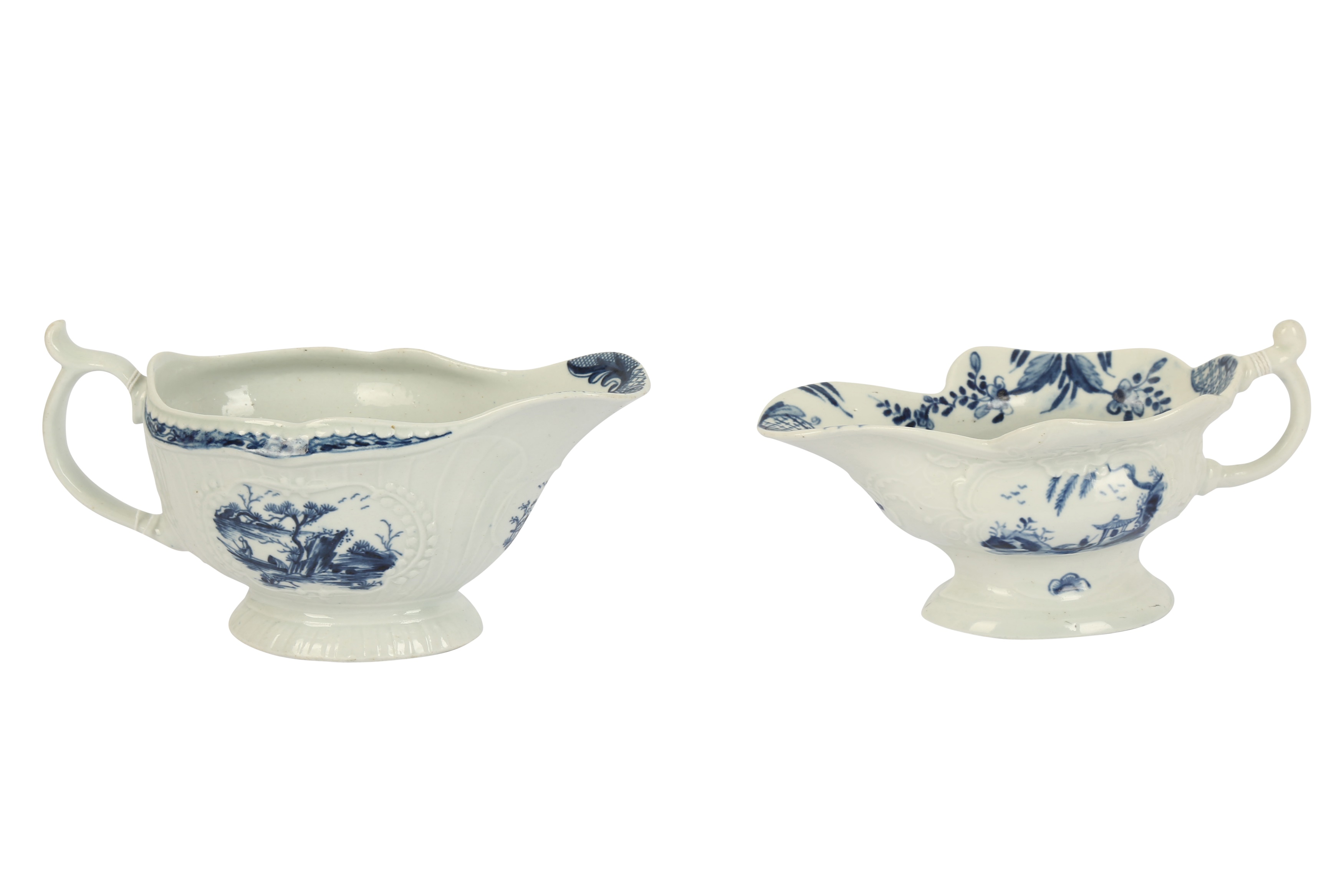 An 18th century Worcester blue and white sauce boat, circa. 1760,