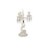 A 20th century single three light glass and lustre hung candelabra, in the Baccarat style