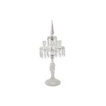 A 20th century single three light glass and lustre hung candelabra, in the Baccarat style