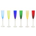 A set of six Baccarat coloured glass champagne flutes