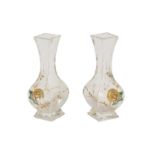 A pair of late 19th century glass and enameled square form vases, possibly French,