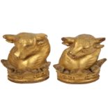 Two 19th century giltwood armorial crest figures,