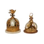 Two late 19th century gilt metal and shell table bells