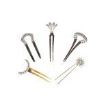 λ A collection of paste hairpins, circa 1900-1950