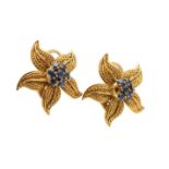 Verger Frères | A pair of sapphire flower earclips, circa 1960