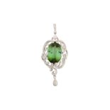 A green tourmaline and diamond pendant