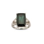 A green tourmaline and diamond ring