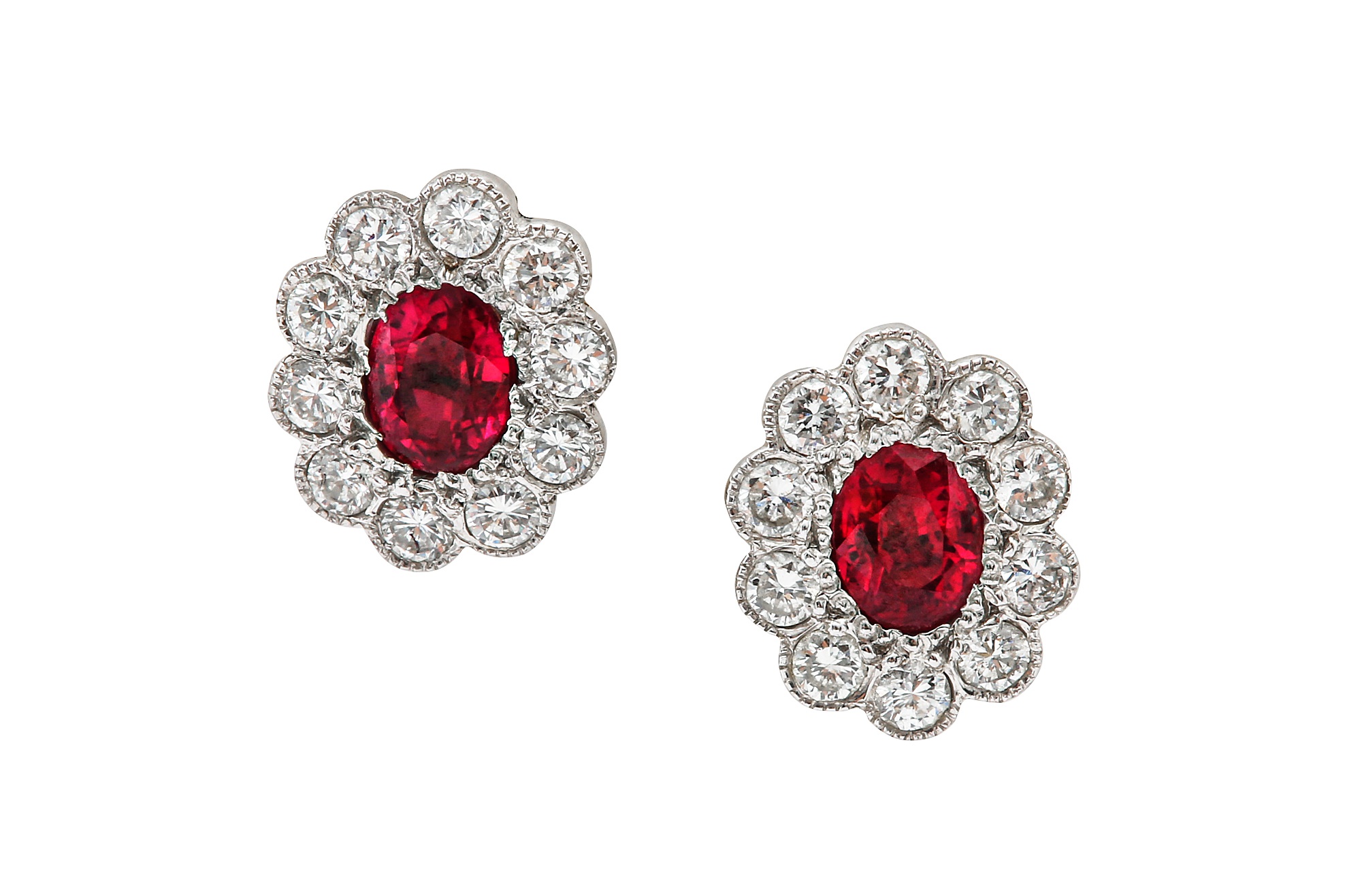 A pair of ruby and diamond earstuds