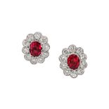 A pair of ruby and diamond earstuds