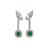 A pair of emerald and diamond earrings