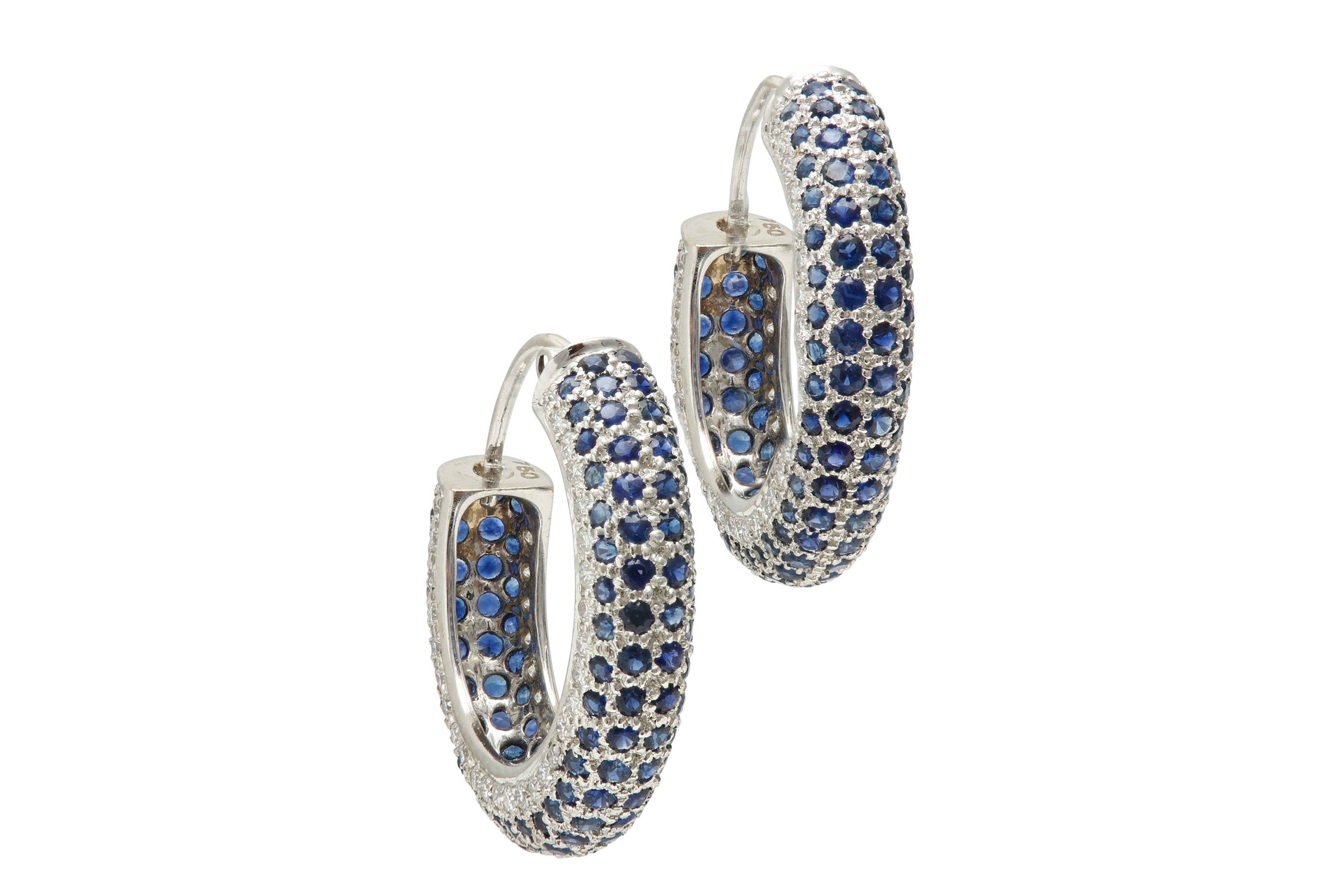 A pair of sapphire and diamond hoop earrings