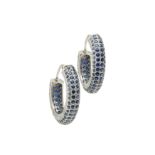 A pair of sapphire and diamond hoop earrings