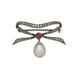 A diamond and moonstone brooch, early 20th century