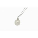 A cultured pearl and diamond pendant necklace