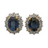 A pair of sapphire and diamond earstuds