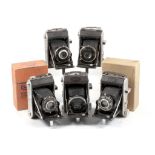 Group of Five Ensign Selfix 220 Folding Roll Film Cameras