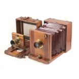 Pair of Early Un-Named Half Plate Cameras with Hand-cut Dovetails