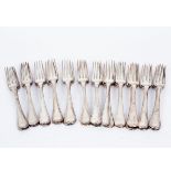 Twenty-four George III Hanoverian pattern silver table forks, Eley, Fearn & Chawner, London 1809,