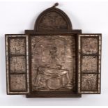 A Greek triptych, circa 1870, embossed in sheet silver with various scenes from the life of Christ,