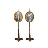 A pair of George IV rosewood and mahogany pole screens, attributed to Gillows,