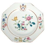 A Chinese famille rose octagonal armorial dish, Qianlong,