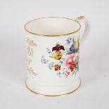 A large English porcelain mug, mid 19th Century,